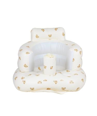 Airswim Baby Inflatable Seat for Babies 3 Months, Infant Support Seat Summer Toddler Chair for Sitting Up, Baby Shower Chair Floor Seater Gifts with Storage Case, Bear Head white brown
