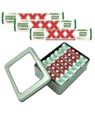 XXX Extra Strong Mints Peppermint Flavour x 14 Rolls and TinTastic Silver Refillable Window Lid Keepsake Tin