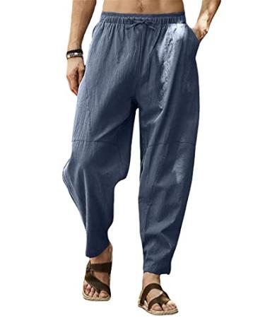 Gafeng Mens Linen Harem Pants Casual Loose Fit Beach Drawstring Elastic Waist Yoga Trousers with Pockets X-Large Grey