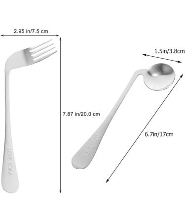 Left Handed Adaptive Utensils Set for Rehabilitation - Easy Grip Spoon and Fork Set for Disabled Elderly - Stainless Steel Self Feeding Utensils - Silver - Buy Online on GoSupps.com