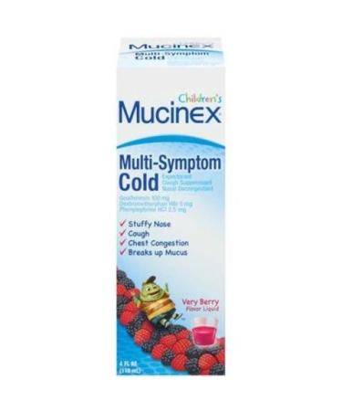 Mucinex Children's Multi-Symptom Cold Liquid Very Berry Flavor 4 Ounce Bottle
