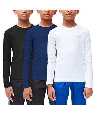DEVOPS Youth Boys 2 or 3 Pack Compression Athletic Performance Baselayer Long Sleeve Shirts Large 1# Black / White / Navy