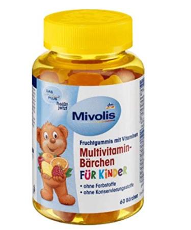 Mivolis Kids Multivitamin Bear - Fruit Elastics with Multivitamins - No Preservatives No Dyes - 60 Bears (2 Month Pack)