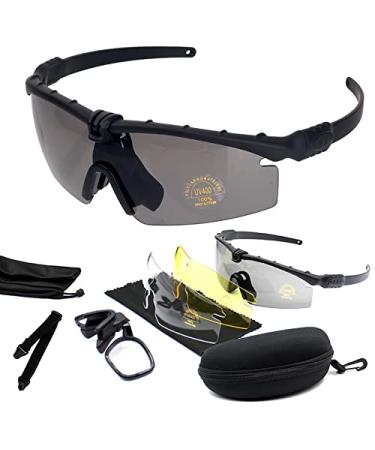 ToopMount Sports Goggles Anti Fog Glasses Sunglasses with 3 Interchangeable Lens Black