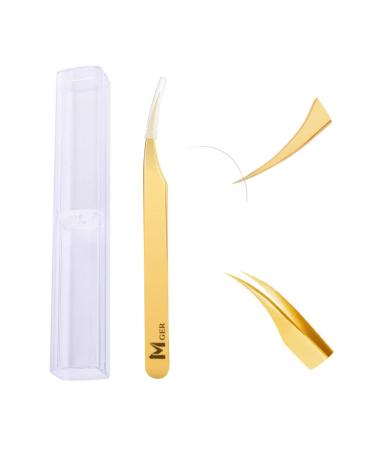 MGER Lash Tweezers for Eyelash Extensions  Hand Calibrated Dolphin-shaped Tip  False Lash Application Tools  Gold Dolphin-shaped Tweezers