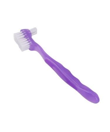 Press brush cleaning brush for false teeth plaque dirt removal prosthesis brush for older people travel cleaning prosthesis holder - double -sided bristle head (purple)