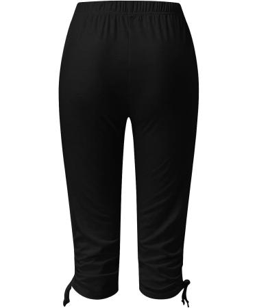 Women's Beach Capri - Casual Summer Elastic Waistband Leggings, Black, XX-Large - Buy Online on GoSupps.com