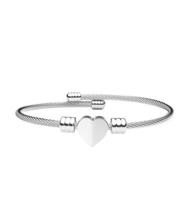 Jeolory Shiny Cute Stainless Steel Love Heart Pendent Charm Adjustable Wrist Bracelet Bangle Cuff Fashion Jewelry (Silver)