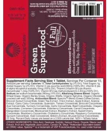 Amazing Grass Green Superfood Effervescent Greens - Berry Flavor Tablets (10 Count) - Buy Online on GoSupps.com