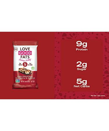 Love Good Fats Plant-Based Keto Bars - Chewy Nutty Dark Chocolatey Cranberry & Almond - 12ct Keto-Friendly Protein Bars | Natural Ingredients, Low Sugar, Low Carb, Non GMO, Gluten & Soy Free Snacks - Buy Online on GoSupps.com