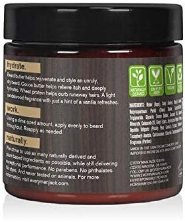 Every Man Jack Beard Butter- Subtle Sandalwood Fragrance - Rejuvenates Hydrates and Styles Dry Unruly Beards While Relieving Itch - Naturally Derived with Cocoa Butter and Shea Butter - 4-ounce - Buy Online on GoSupps.com