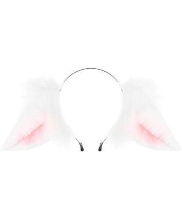 amangul Cat Foxes Faux Furs Ears Headband Cute Halloween Fancy Dress Cosplay Costume Handmade Animal Furry Ears Hair Hoop Women(White Pink) - Buy Online on GoSupps.com