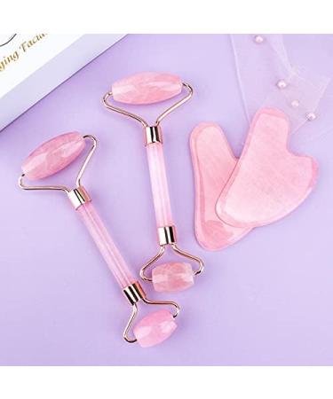 Jade Roller & Gua Sha Face Roller Rose Quartz Massager Facial Beauty Roller Skin Care Tools for Face Eyes Neck Reduce Wrinkle and Dark Circle (Pink B) - Buy Online on GoSupps.com