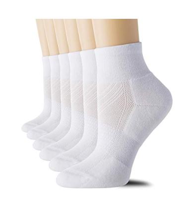 CS CELERSPORT 6 Pairs Women's Running Ankle Socks Athletic Sport Socks Cushioned 6 Pair White Medium
