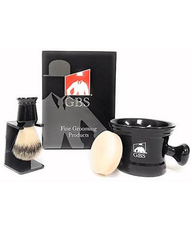 G.B.S Men's Grooming Set with Classic Shaving Soap Mug with Knob Handle, Synthetic Animal-Free 5th generation Wet Shaving Brush + Stand, and 97% All Natural Shaving Soap, for Men