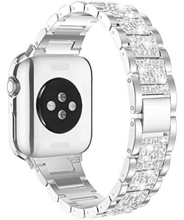 Women's Silver Apple Watch Band 44mm with Case | Metal Wristband Strap & Bling Protective Cover for iWatch Series 6/5/4 - Buy Online on GoSupps.com