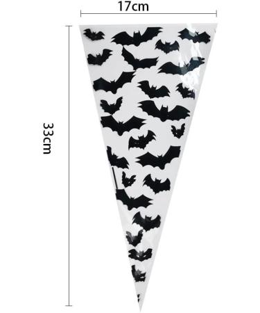 VDL Pack of 100 Halloween Sweet Cones 17x33cm Bat Themed Clear Treat Bags with Twist Ties - Buy Online on GoSupps.com