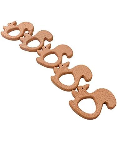 Wendysun 2pcs Cartoon Squirrel Wood Teether Set - Natural Beech Teething Toy for Babies - Buy Online on GoSupps.com