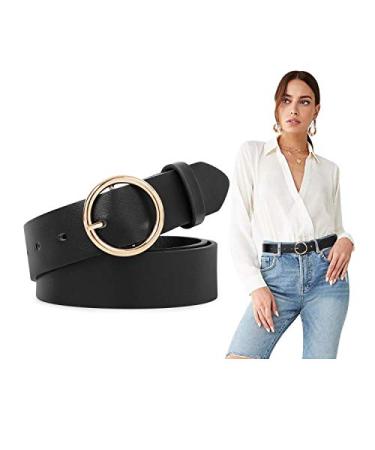 SUOSDEY Women Leather Belts Fashion Soft Faux Leather Jeans Belts with O-Ring Buckle A. Black (Gold Buckle) S: fit pants size 25"-29"