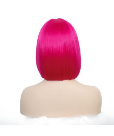 SHINYSHOW 12 Inch Hot Pink Bob Wig with Bangs - Straight Synthetic Hair Cosplay & Daily Party Wig for Women - International Shipping Available - Buy Online on GoSupps.com