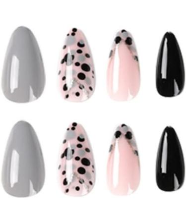 24 Pcs Animal Print Stiletto False Nails - Short Grey French Glitter Almond Nails with Nail Glue - Women's Nail Art Kit - Buy Online on GoSupps.com