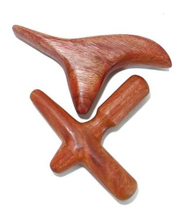 Set 2 Pcs. Thai Traditional Reflexology Hand & Foot Massage Tool : X -Shape Massager + Wing -Shape Massager Press Point Red Wood