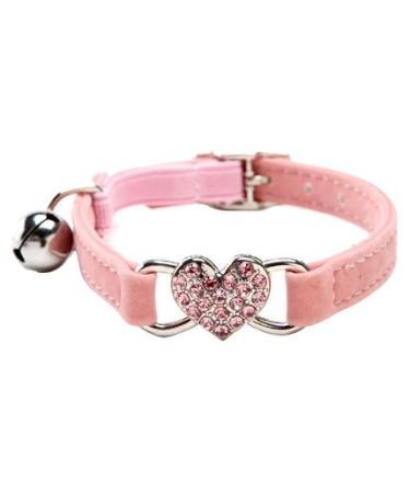 Chukchi Heart Bling Cat Collar with Safety Belt and Bell 8-11 Inches Pink