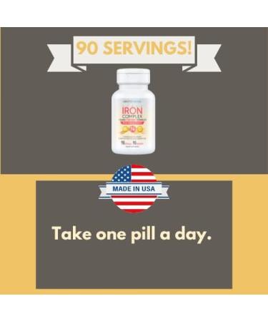 Hiroto Pharma Iron Complex (90 Capsules) - 26mg Iron, Vitamin B12, Vitamin C, Beetroot - Vegan Energy & Focus Supplement - Made in the USA - Buy Online on GoSupps.com