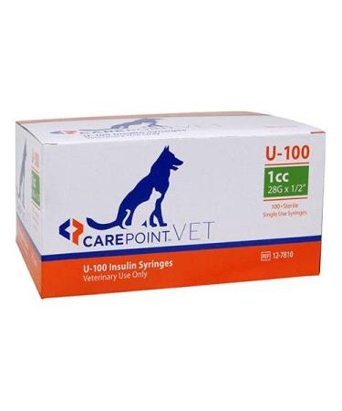 CarePoint Vet U-100 Insulin Syringe 1cc  28G x 1/2  100/Box 12-7810