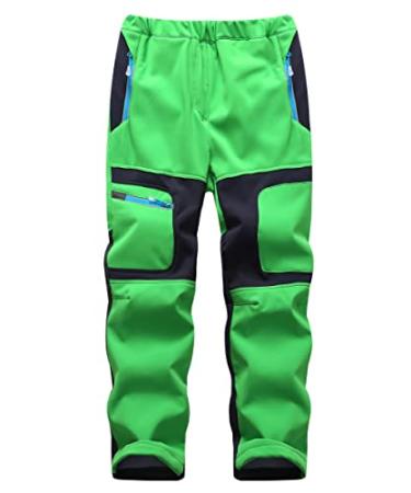 Hiheart Boys Girls Waterproof Softshell Hiking Pants Outdoor Snow Warm Trousers 7-8 Years Green