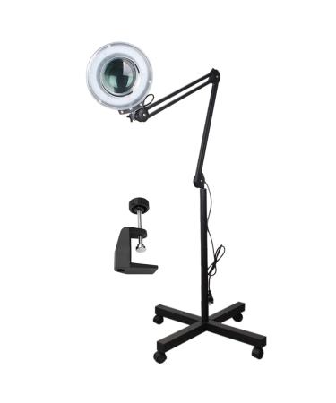 15X Magnifying Floor Lamp with Clamp and 4 Wheel Rolling Base, 2280 Lumens 15-Diopter Real Glass, 2-in-1 LED Magnifying with White Light, Adjustable Magnifier Lamp for Reading Sewing Beauty Repair Black(15x)