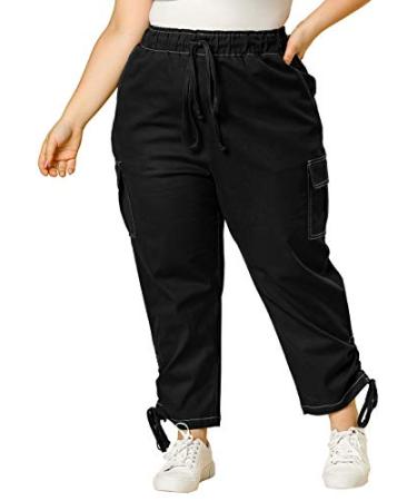 Agnes Orinda Women's Plus Size Drawstring Elastic Waist Cargo Pants with Pocket 3X Black