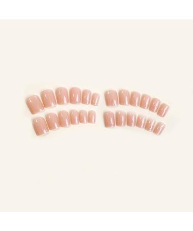 Justotry 24 Pieces Nude Angular Press-On Nails | Glossy Monochrome Fake Nails for Nail Art | Beautiful Square French Fingernails for Women - Buy Online on GoSupps.com