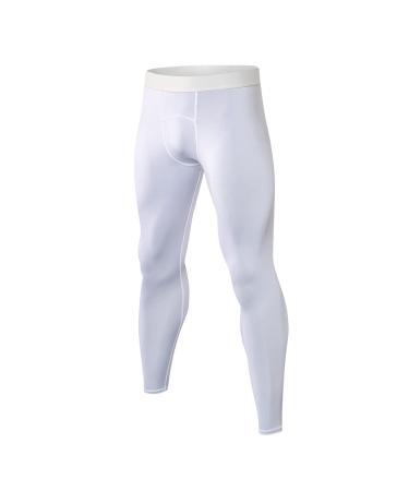CARGFM Compression Pants for Men Basketball Tights Leggings Yoga Running Sports Workout Baselayer White Small