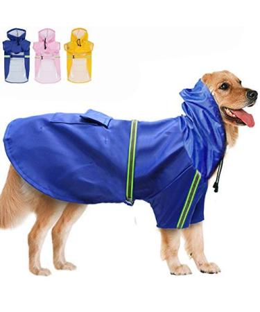 FEimaX Dog Raincoats Rain Poncho Coat Waterproof Rain Jacket with Hood for Medium and Large Dogs, Lightweight Hoodies Pet Windproof for Outdoor Walking (3XL (Chest: 29.1, Body 23.6''), Blue) 3XL (Chest: 29.1, Body 23.6'') Blue