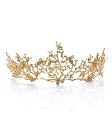 Aukmla Vintage Crown Baroque Gold Tiara Wedding Bridal Hair Accessories Dragonfly Headband for Women and Girls crown-71