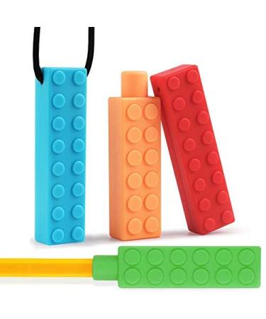 Ecklace and Pencil Topper for Kids Teething Silicone Chewing Necklace Chewing Biting(4 Pieces)