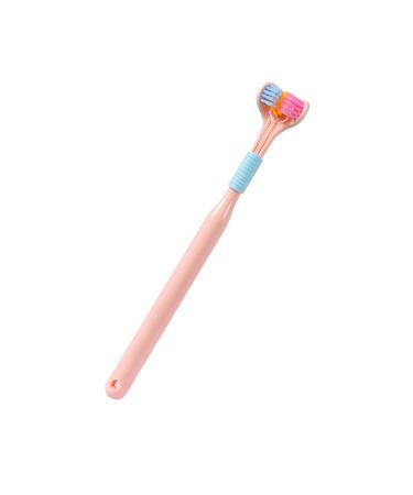 Children's toothbrush with soft bristles three-sided toothbrush V-shaped toothbrush for comprehensive cleaning with a non-slip handle for women and men pink