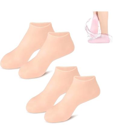 Tofern 2-Pairs Silicone Pedicure Socks for Women Foot Spa Pedicure Silicone Moisturizing Socks for Dry Cracked Foot Women Silicone Socks Softening Calluses Nude Color