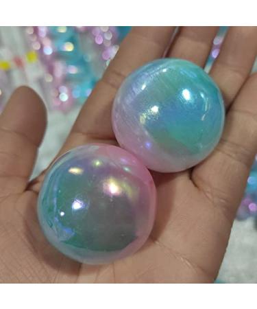 4cm Natural Pink Blue Electroplated Selenite Quartz Cat Eyeball Gypsum Crystal Ball s