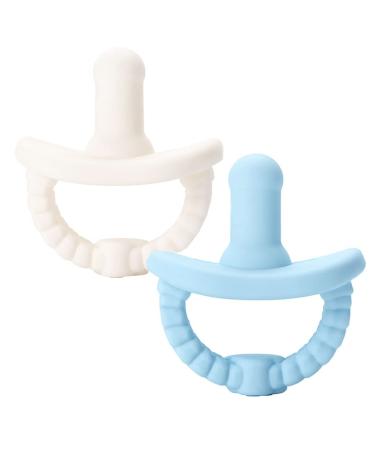 NatureBond Baby Silicone Pacifiers (2 Packs) + Pacifier Case | Soothie Pacifier 6-18 Months | Blue & Cream | BPA-Free Food Grade Silicone Binkies Baby Boy Pacifier Chupones para Bebes Ivory Cream and Bubble Blue 2 Coun...