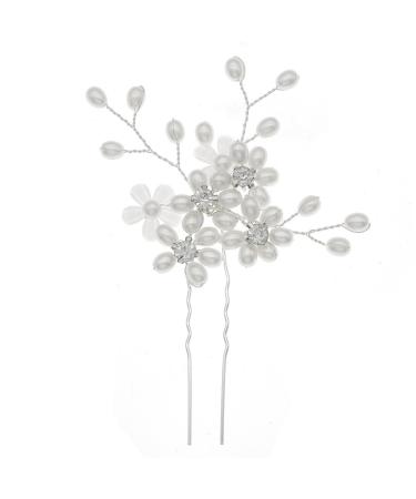 XIKSJW 1 Piece Bridal Wedding Hair Pins Flower Bridal Hair Pieces Silver Wedding Hair Accessories Pearl Bridal Hair Clips For Women And Girls