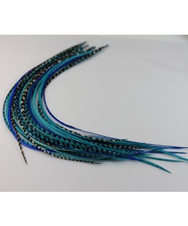 5 Feathers In Total 7"-10" in Length Ocean Blue Feathers Bonded At the Tip for Hair Extension Salon Quality Feathers