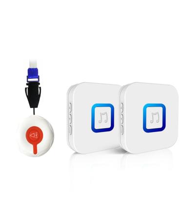 YCTZE Caregiver Pager wireless call buttons patient nurse warning system 330m call button to monitor older people for patients with disabilities with 38 music titles 2 recipients / button (EU)