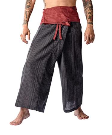 LannaPremium Thai Fisherman Pants 2 Tone for Men Women Yoga Pants Cotton 2 Tone - Martial Arts Pants Red Black