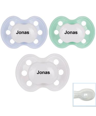 BabyNova pacifier with name symmetrical silicone size 2 (light blue+mint green+white) (pack of 3)