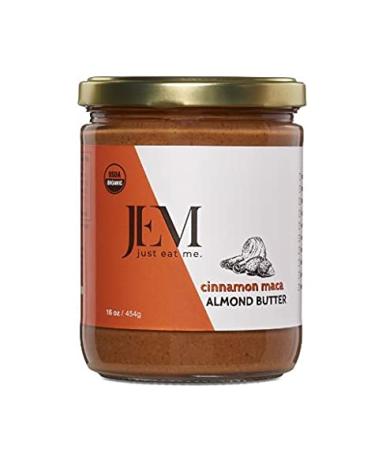JEM Organics Cinnamon Maca Sprouted Almond Nut Butter, Organic, All Natural, Gluten-Free, Vegan, Paleo, Keto Snack, 16 oz Jar, Single Pack Cinnamon Maca 1 Pound (Pack of 1)