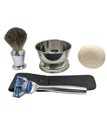 G.B.S Men's Professional Barber 5 Blade Razor Kit Stainless Bristle Brush Bowl and Soap