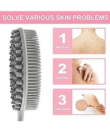 BAOOOFU Silicone Long Handle Body Brush for Shower | Exfoliating Scrubber for Elderly Men and Women | Includes Hook | Blue - Buy Online on GoSupps.com