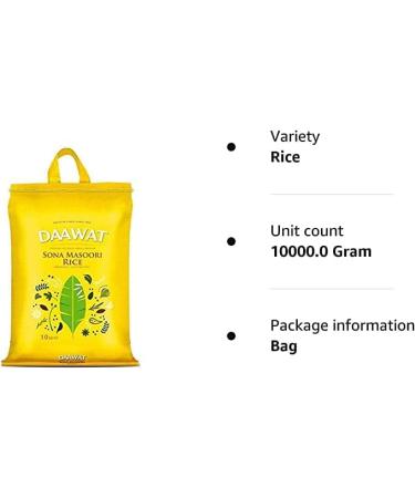 veenas Daawat Sona Masoori Rice 10kg | Aromatic And LightWeighted Rice | High Nutrients and Vitamins Contained Rice | Indian Origin | High Fibre | White Rice | 10kg Bag - Buy Online on GoSupps.com